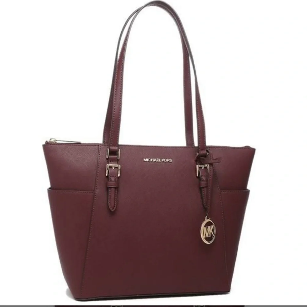 MICHAEL KORS Charlotte Large Leather Top-Zip Tote Dark Cherry NWT